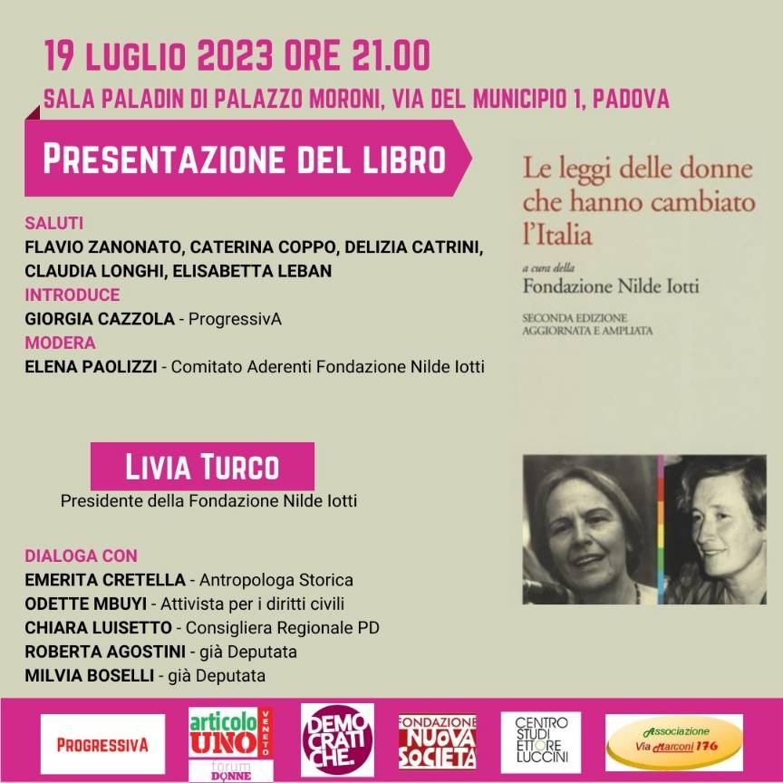 Presentazione Libro Livia Turco 19 luglio 2023 Padova